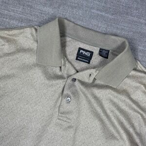 Vintage PING Polo Shirt 90s Mercerized Cotton Large Tan Geometric Old Money Golf